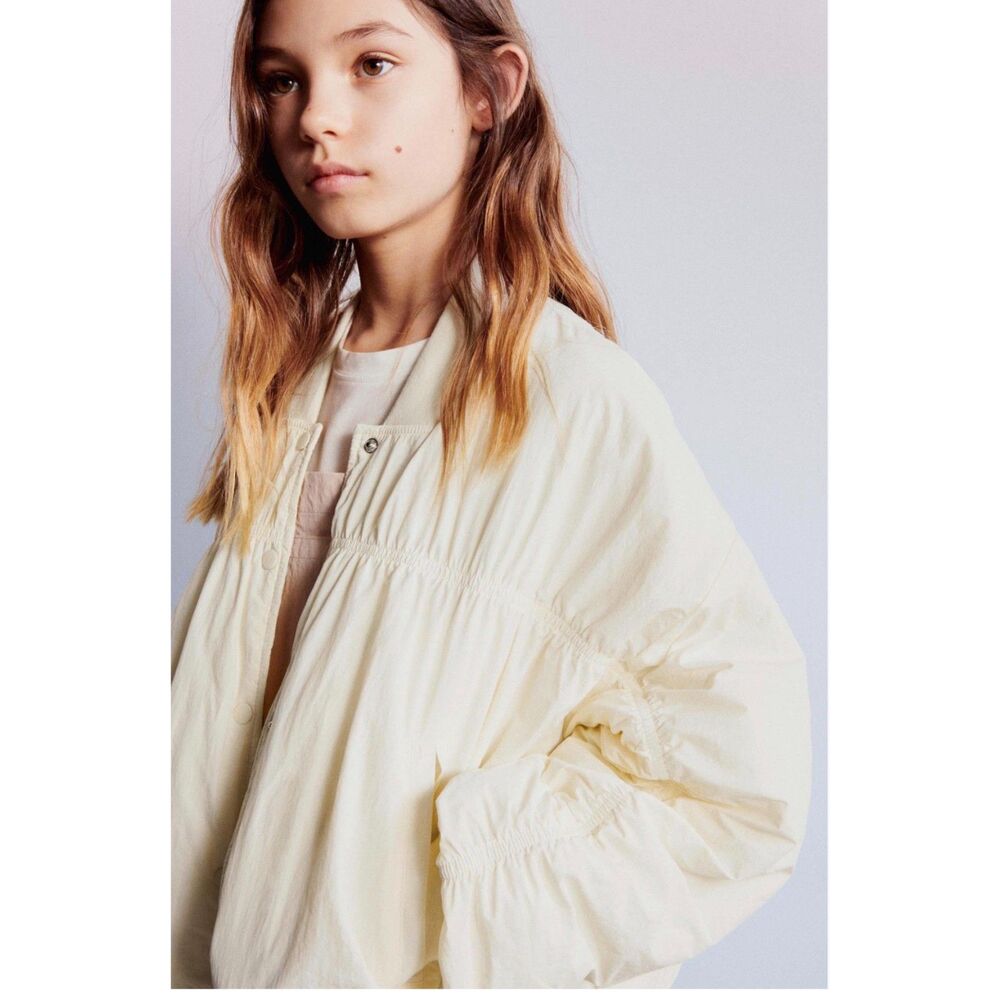 Zara Jamlama Komponentli Cream Bomber Snap Jacket Runching Youth Size 13 - 14